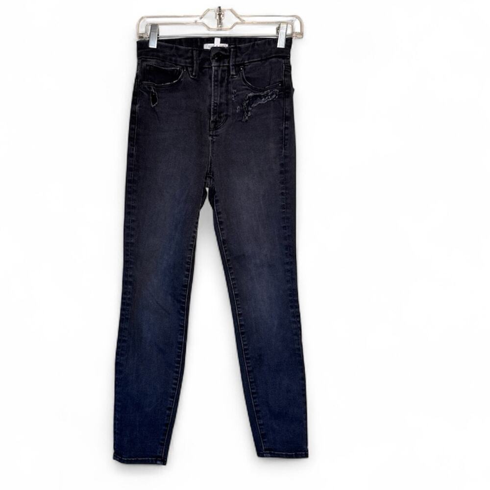Good American Black Distressed Skinny Jeans Womens 26 Good Waist Cropped Denim
